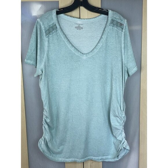 Lane Bryant Summer Top Crochet Shoulder  Ruched White Mint Green Size 14/16 - Picture 2 of 5
